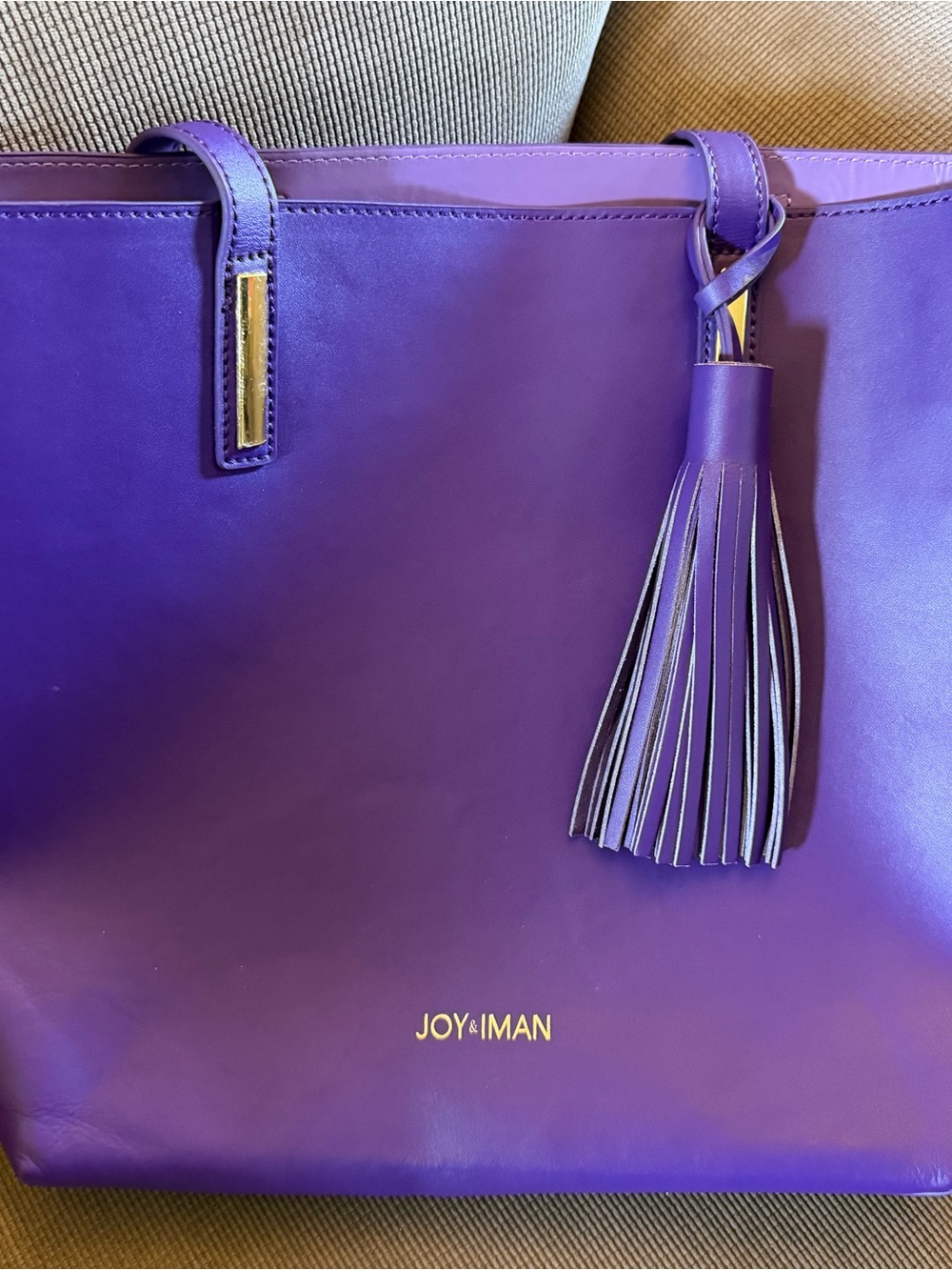 Joy & Iman Purple Leather Tote with Tassel Accent